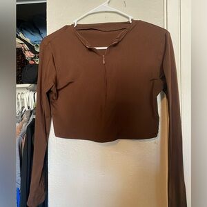 Brown Long Sleeve Crop Top
